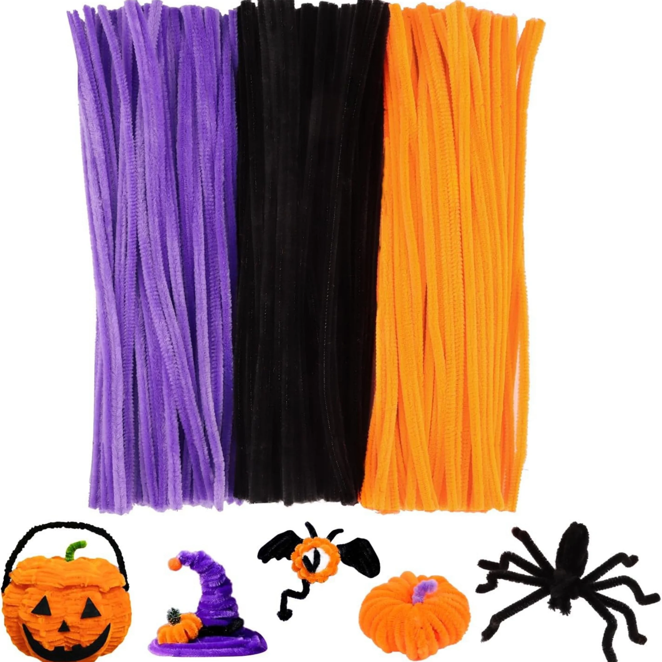 300 Stück Halloween-Pfeifenreiniger zum Basteln, Pfeifenreiniger, Chenille-Stiel, Fuzzy-Sticks, Bastelbedarf für Zuhause, Kunsthandwerk, Kunst