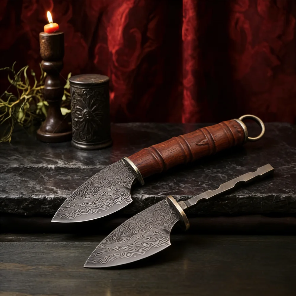 High Quality Pattern Welded Steel Sharp Fixed Blade Knife Blanks DIY Household Outdoor Camping Survival Tool Parts Accessories