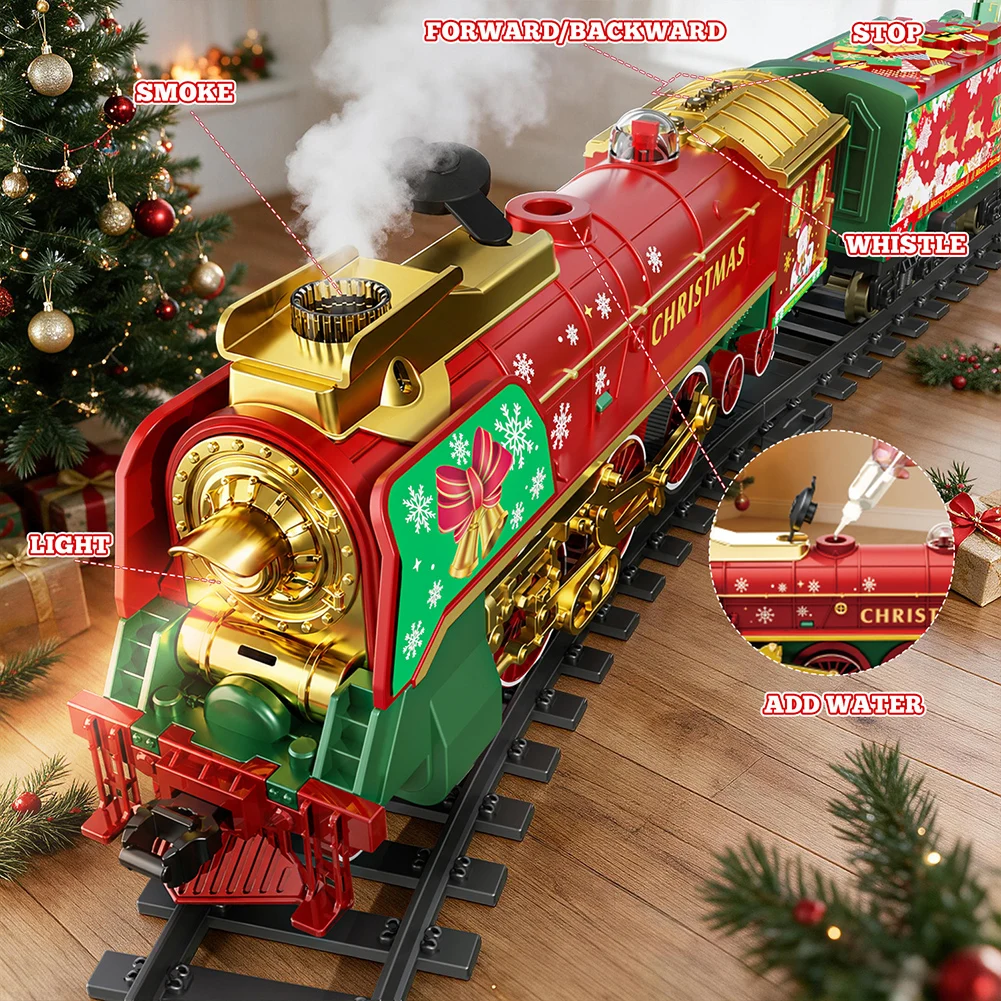 Christmas Electric Steaming Trains Rail Toy Set Assemble Modular-Track System Sound Light Effects Classic-Locomotive Set Gift
