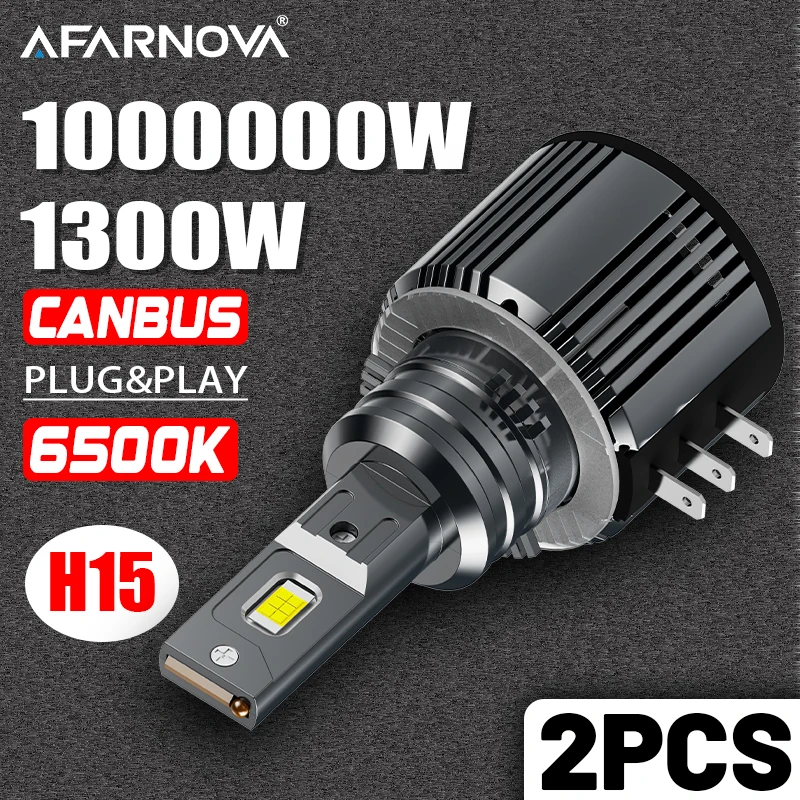 

1300W 2Pcs H15 Led Car Headlights blub Canbus 1000000Lm Csp Chip 6500K Auto Lights Turbo Fan H15 Headlamp For 99% Cars Plug&Play