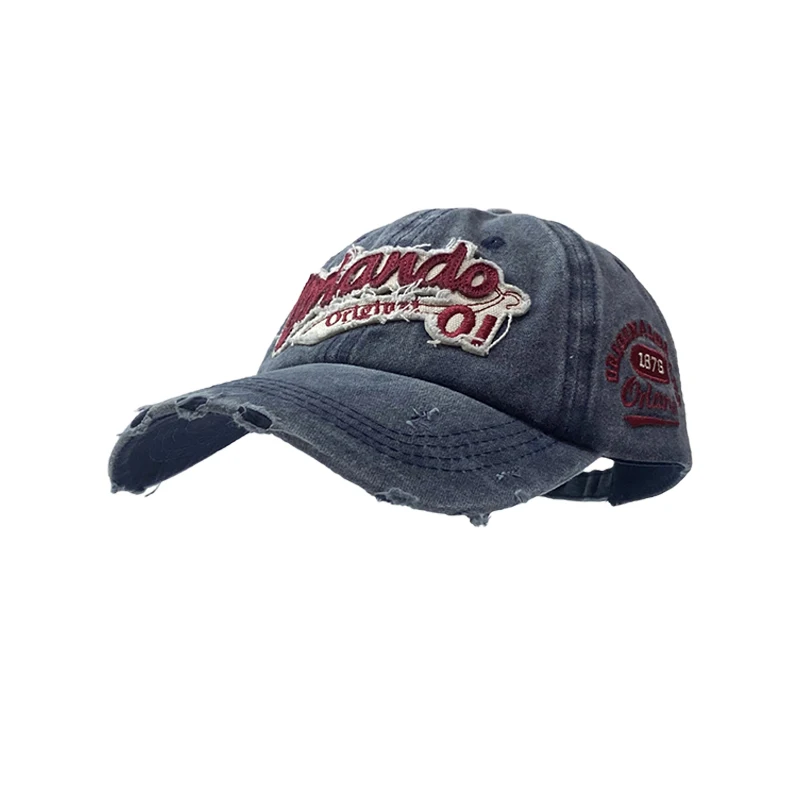 Gorra de béisbol desgastada Retro americana para mujer, con cabeza grande, con agujero lavado al agua, ala ancha vaquera, visera, sombrero pequeño