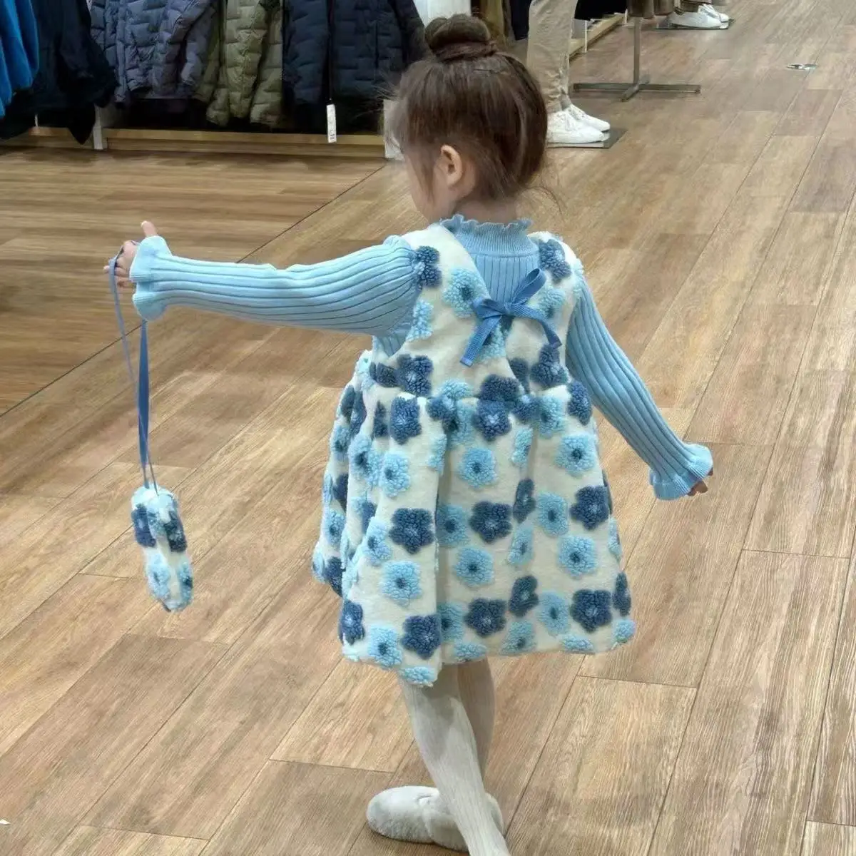 Children Princess 2 pcs Clothes Set 2026 Girls Baby Winter Clothing Knit Sweaters+Embroidery Flowers Thick Warm Dresses 90-140CM