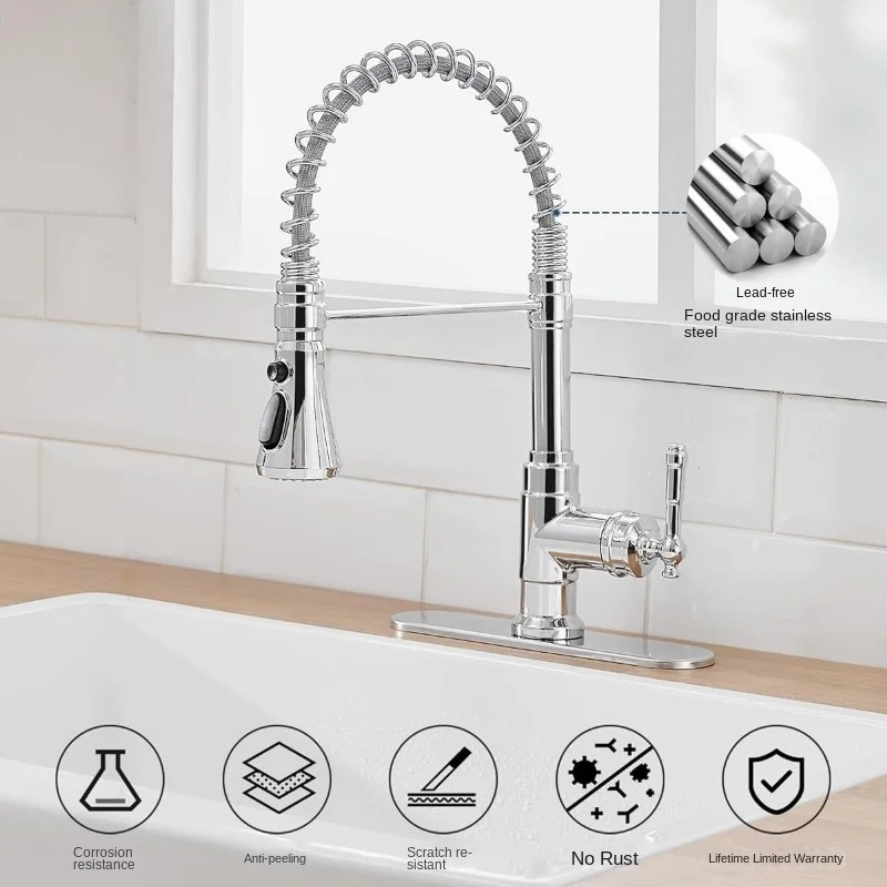 

Kitchen sink faucet household rotary pull-out cold and hot telescopic sink 304 stainless steel universal