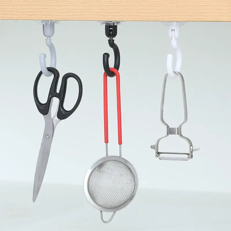 Rotatable Hooks Adhesive Hook Ceiling Strong Bearing Stick Rack Kitchen Wall Key Hanger Bathroom Kitchen Door Hook Up