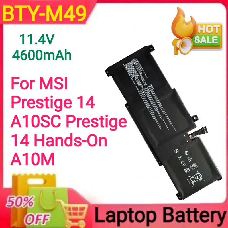 

New BTY-M49 Laptop Battery 11.4V/52.4Wh/4600mAh for MSI Prestige 14 A10SC Prestige 14 Hands-On A10M B4MW B10M MS-155