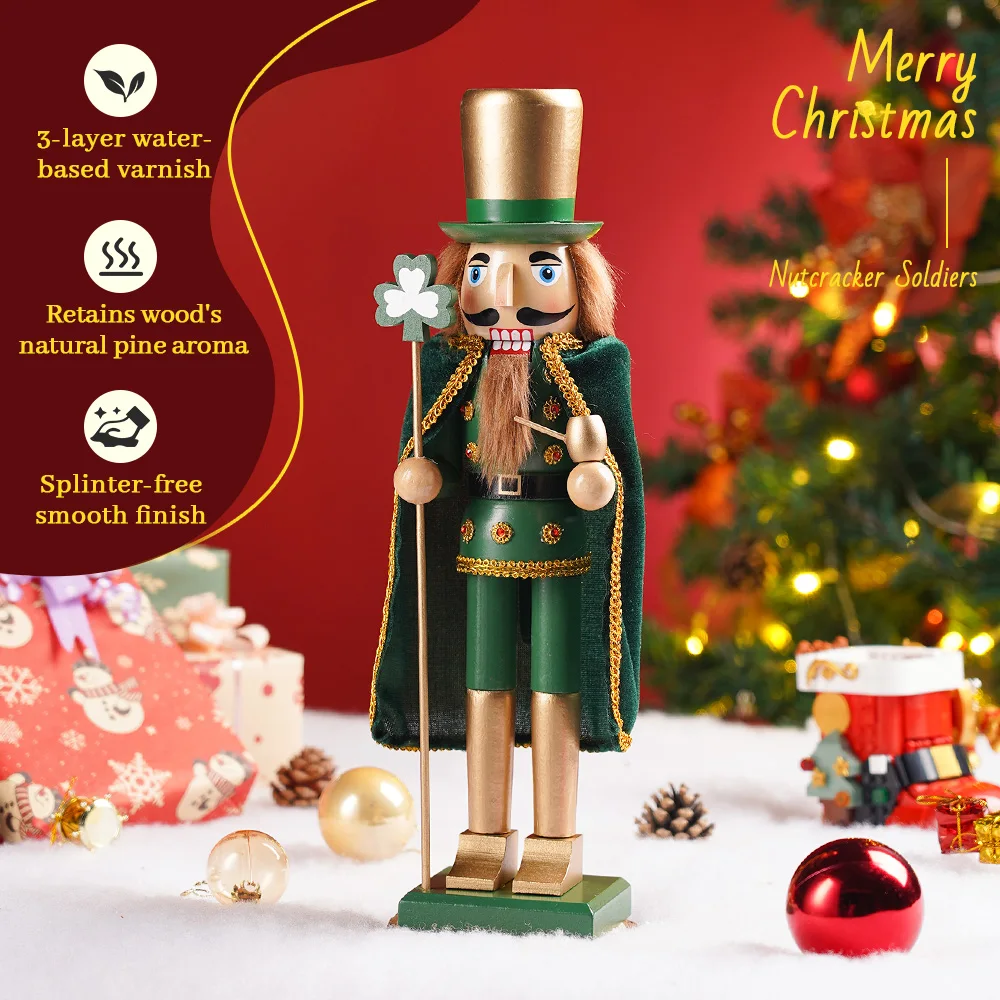 38CM Wooden Nutcracker Christmas Decorations Soldier Figures Handmade Dolls Toys Home Office Table Decorations Gifts Friends