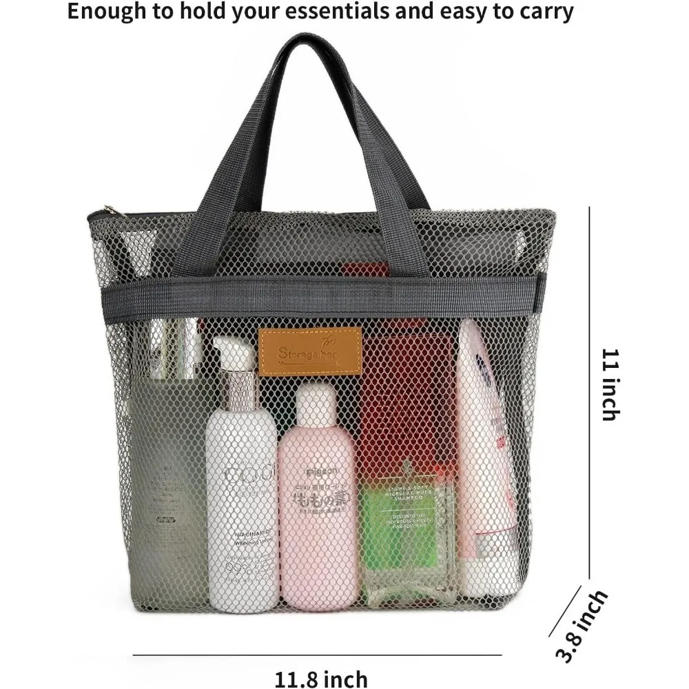 1 Stück Netz-Duschorganizer, tragbare Hängetasche für Toilettenartikel, Badorganizer mit Reißverschluss für Reisen, Fitness, Camping, Studentenwohnheime, Strand – Detail 1