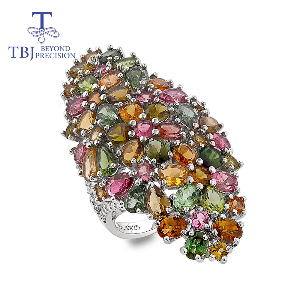 

Потрясающее роскошное серебряное кольцо с турмалином 7 карат, крупное, с разноцветными бразильскими драгоценными камнями, изысканное ювелирное украшение для женщин, привлекающее внимание, подарок на день рождения.