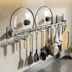 Kitchen Organizer Hooks Wall Hangers Rack for Kitchen Utensils Knife Holder Cutting Board Spoon Lid Storage Accessories No Drill