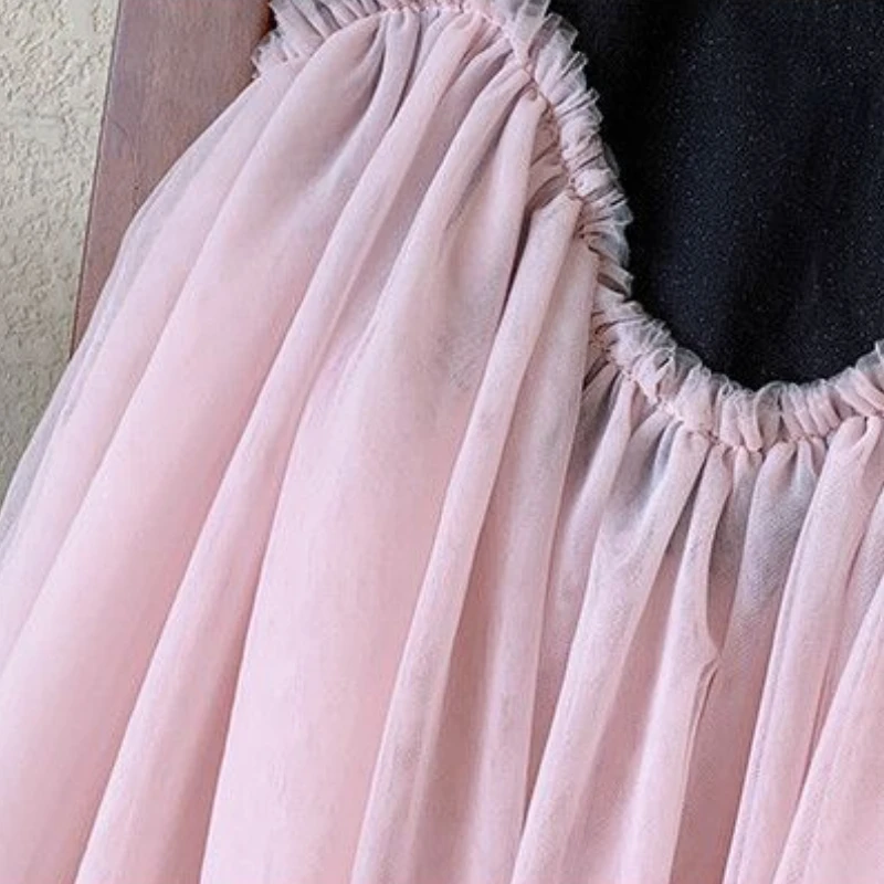 Girls Casual Dresses Color Contrast Patchwork Mesh Princess Dress Toddler Girl Clothes Party Dress Kids Girl Princess Dresses