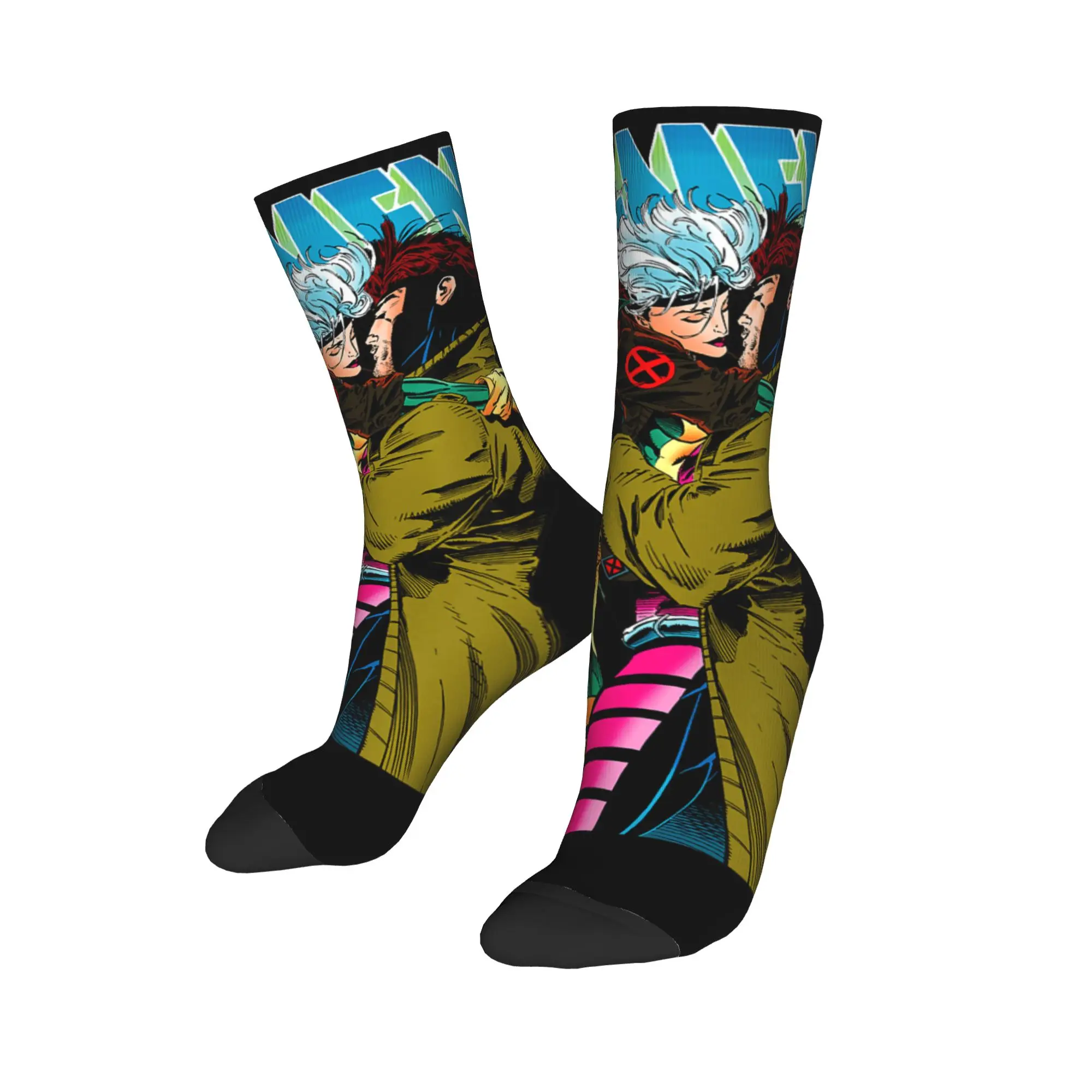 X Men Gambit & amp Rogue Beautiful Couple Cover  Socks  Graphic Stockings Non Slip Men Socks Breathable Winter Sports Socks view 3