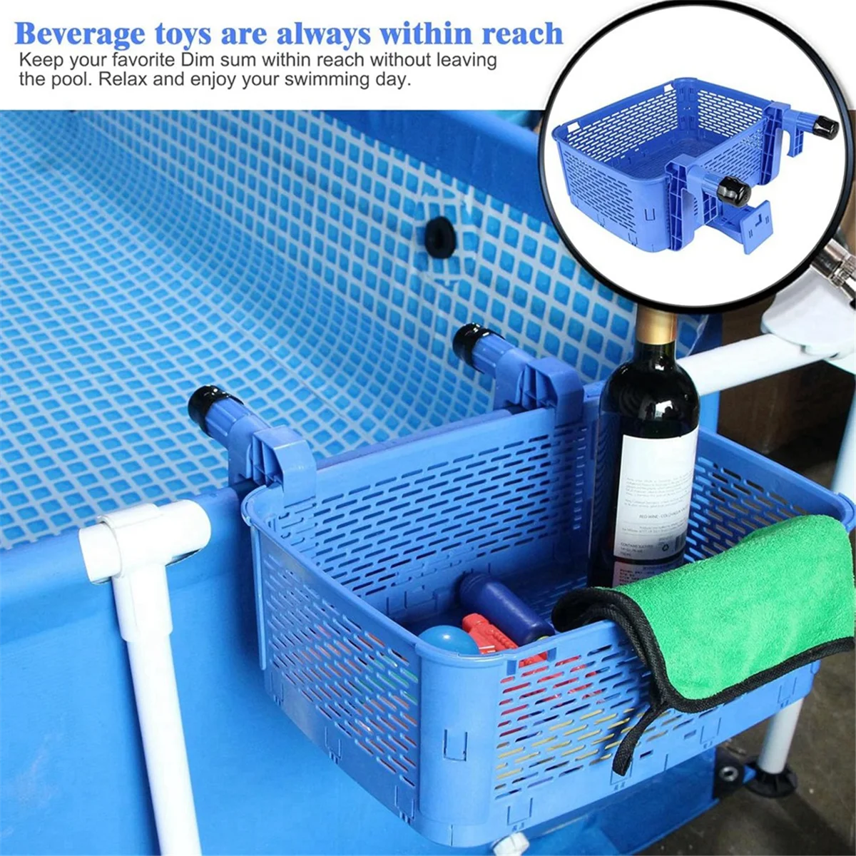 

Thickened Poolside Storage Basket with Adjustable Handle - Multi-Functional Pool Accessories (Robin Blue)
