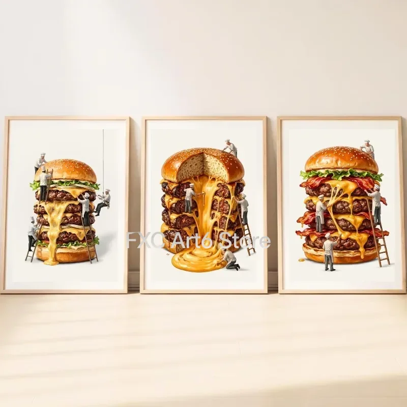 3pcs frameless  Food Burger Kitchen Decoration Poster, Kitchen Art Decoration, Suitable for Kitchen, Christmas, Room Wall Decora