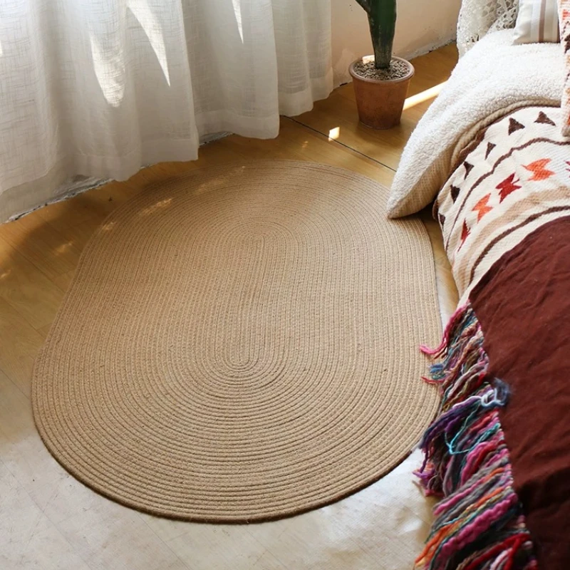 Tapis ovale en jute tressé, style Wabi Sabi, tapis de sol naturel japonais, tapis de chevet, tapis simple pour salon ou salle de thé, tapis en paille