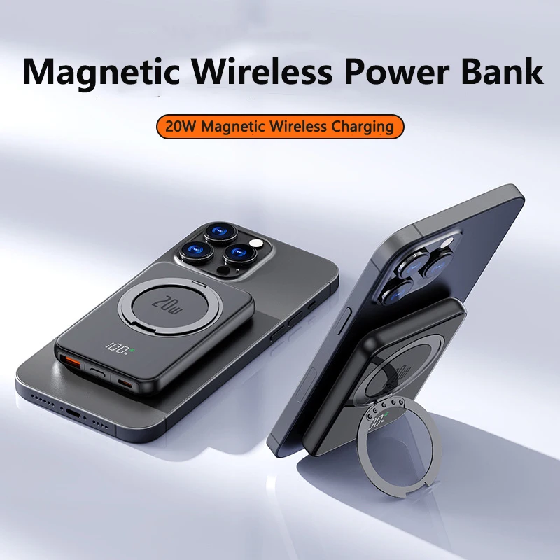 

5000mAh Magsafe Power Bank 20W Magnetic Wireless Charger Powerbank for iPhone 15 Samsung S23 Huawei Xiaomi Poverbank Ring Holder