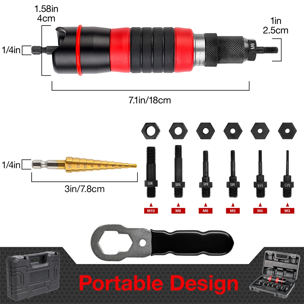 Nut Riveting Machine M3 M4 M5 M6 M8 M10,Industrial Grade Fast Riveting Tool,Electric Riveting Nut Gun,Including 3-12mm Drill Bit
