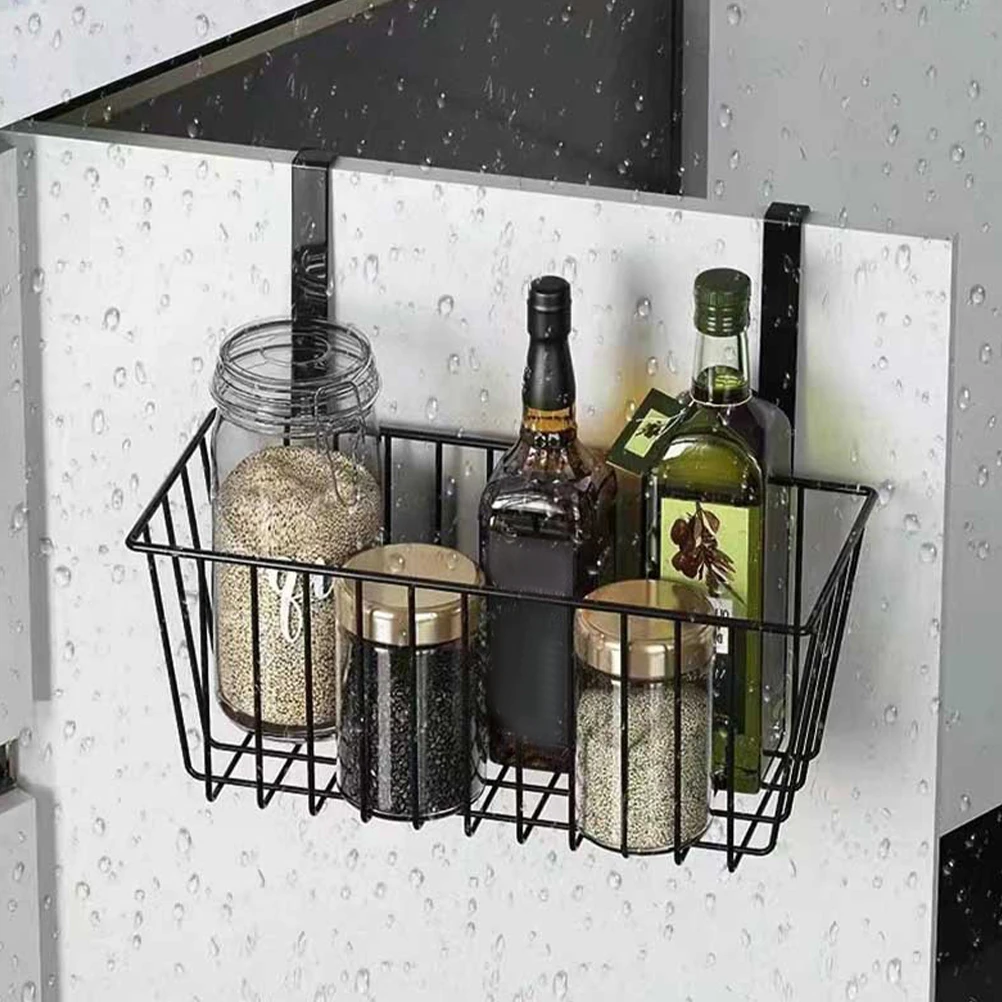 

2pcs Black Storage Hanging Baskets Kitchen Bathroom Wire Iron Rack Nail-free Organization Home Decor Multi-function
