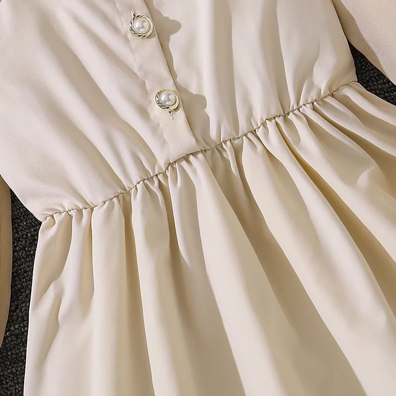 فستان بناتي بعمر 8-12 سنة، مكرامي دانتيل أنيق للصيف، ياقة مكشكشة، أكمام طويلة، خصر مرن، تنورة كینية، حلوة Pr #5