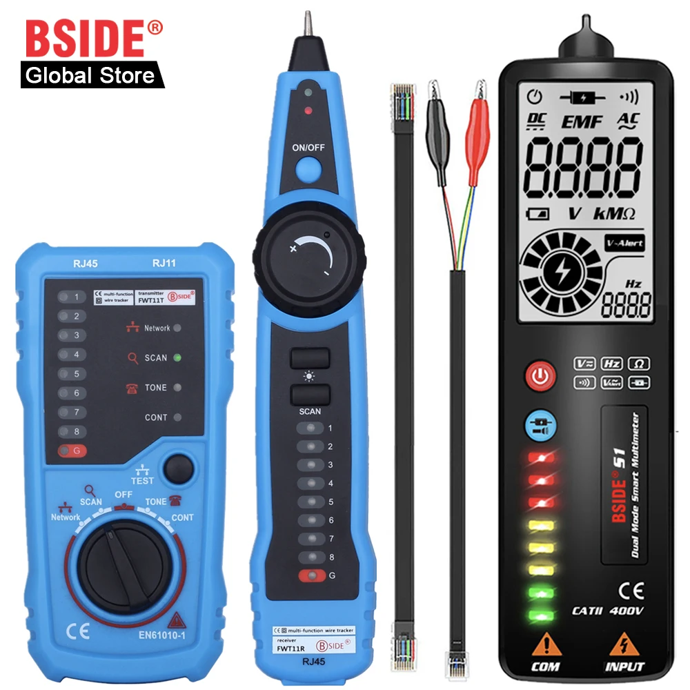 

TK HOT BSIDE FWT11 High Quality RJ11 RJ45 Cat5 Cat6 Telephone Wire Tracker Tracer Toner Ethernet LAN Network Cable Tester Line F