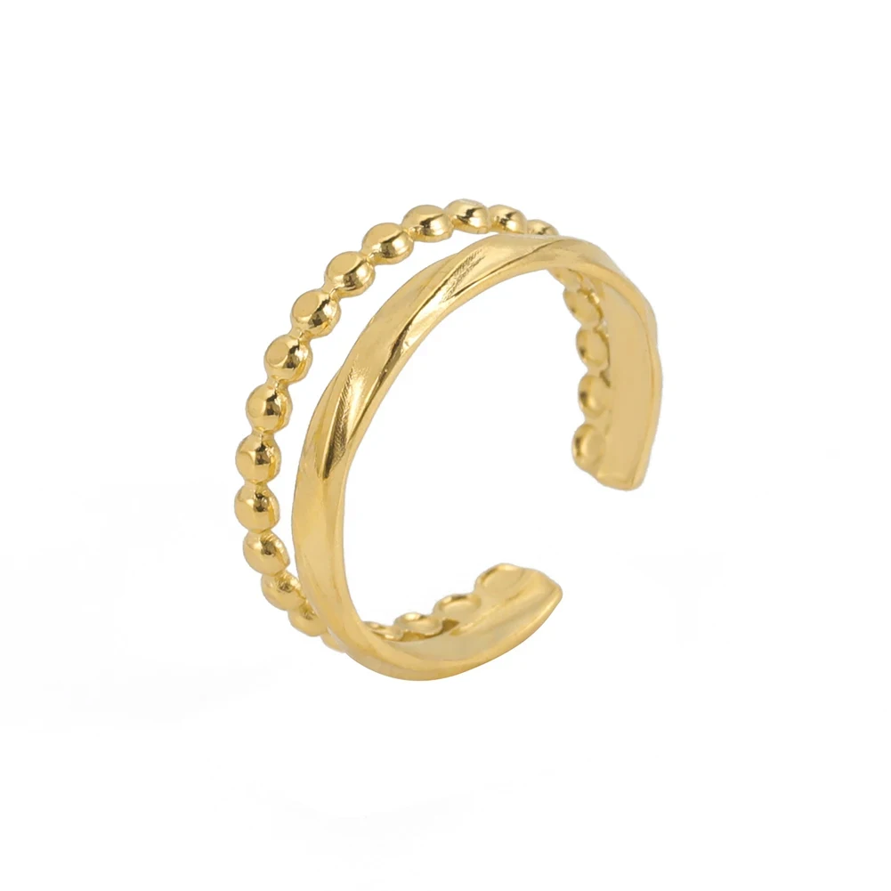 

Amaxer Twisted Bead Stainless Steel Rings Trendy Open Finger Ring for Women Girl Christmas New Year Jewelry Party Gift