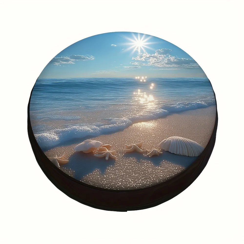1pc, Popular Tire Covers Beach Sunrise Versatile Polyester Fabric,Without Electricity Travel Suitable For Mountain Parking