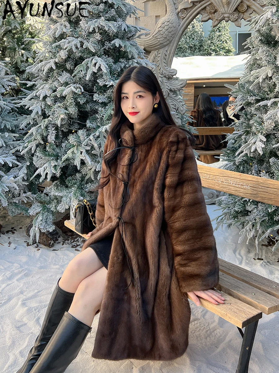 

AYUNSUE Velvet Mink Fur Coat for Woman Luxury Whole Mink Winter Fur Coat Woman Clothes Vintage Elegant Fur Coat Кофта С Мехом