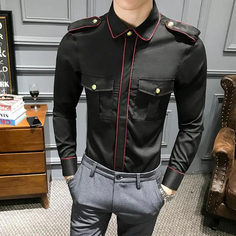 Spring Autumn New Fashion Turn-down Collar Long Sleeve Blouse Men\'s Clothing Button Nightclub Trend Korean Temperament Shirts