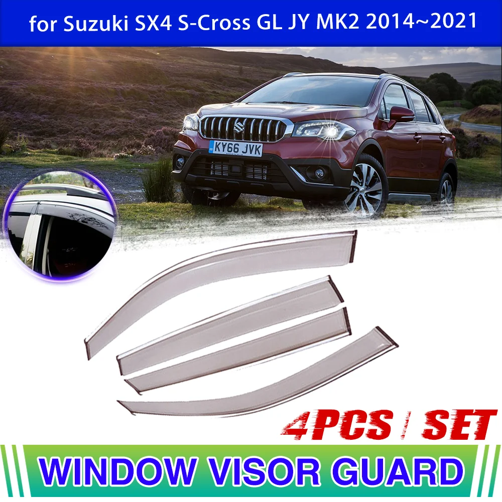 Car Window Visor for Suzuki SX4 S-Cross GL JY MK2 2014~2021 Vent Awning Rain Eyebrow Sun Smoke Guard Cover Deflector Accessories