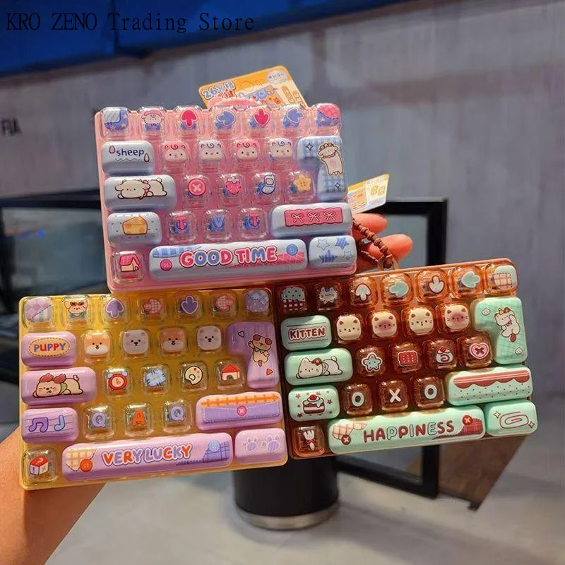Hot Anime 26-Key Keyboard Keychain Stress Relief Fidget Toy Keyboard Button Finger Clicker Backpack Charms Christmas Gift