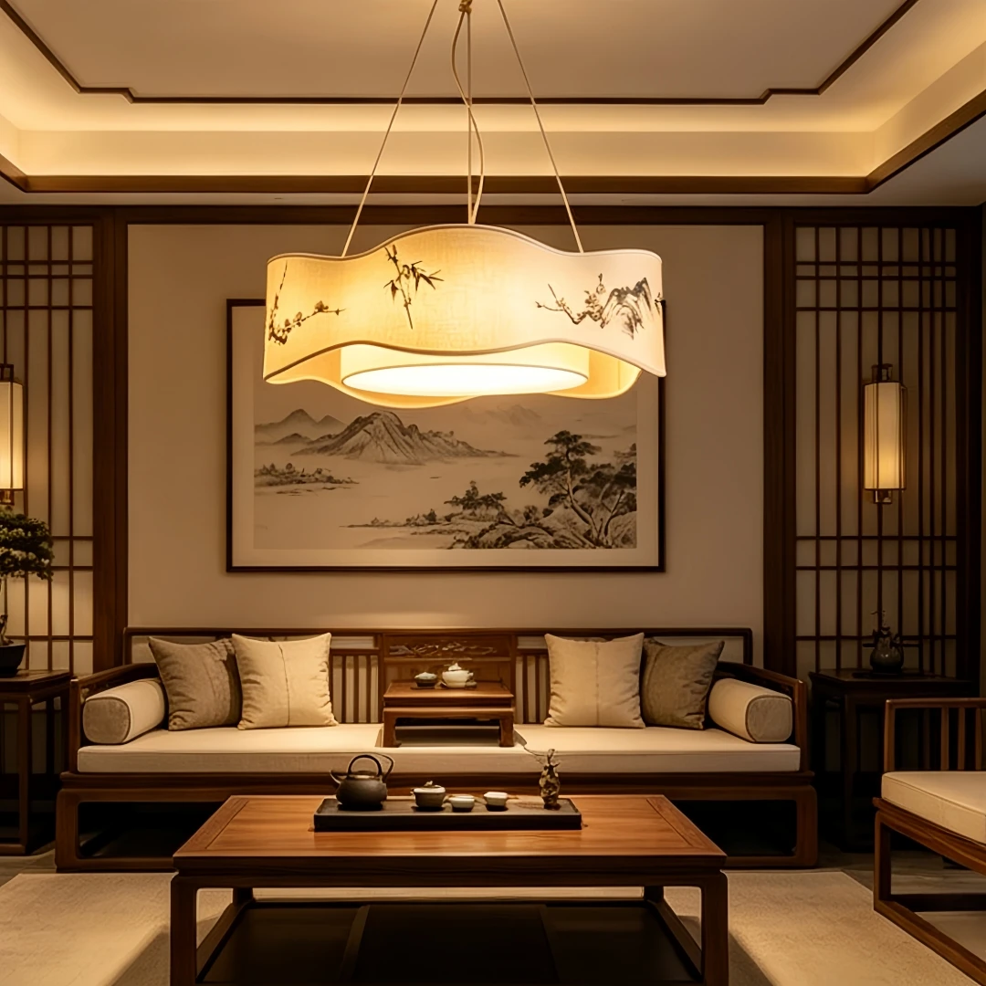 Traditional Oriental Floral & Bamboo Pendant Light for Living Room Bedroom Dining Room Zen Warm Contemporary Home Decor