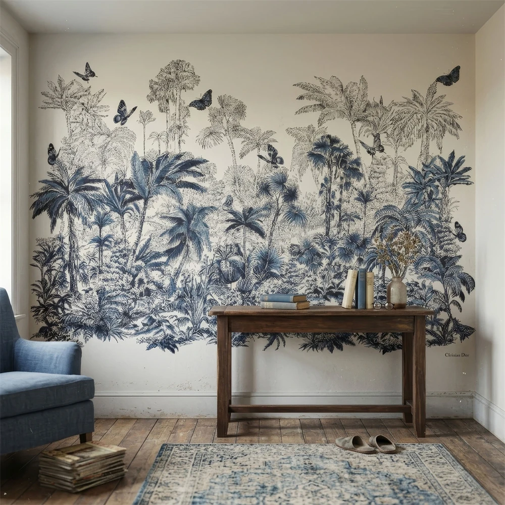 Custom French retro forest wallpaper mural Nordic woods modern minimalist small fresh back wall paper 3D papel pintado de pared