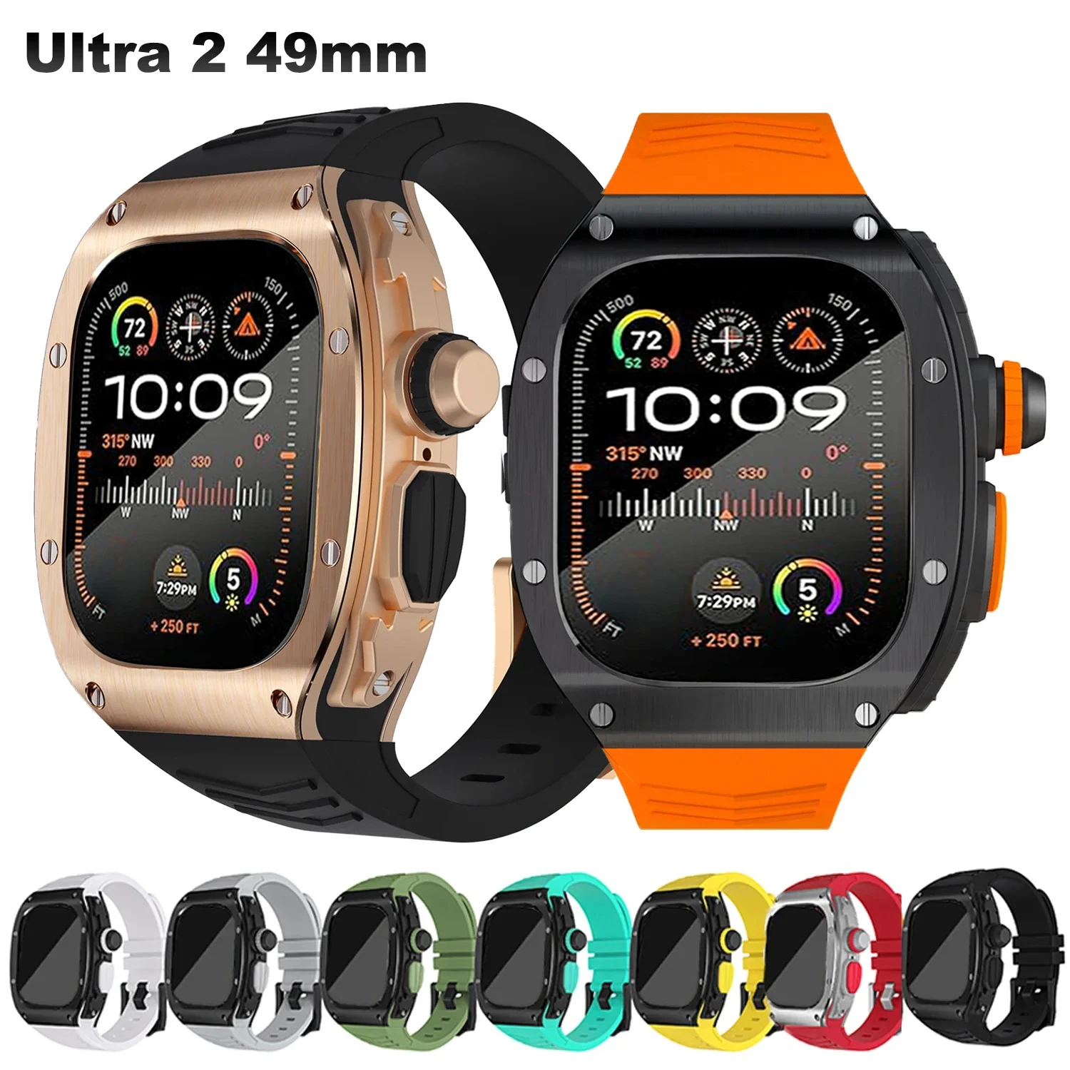 

Modification Kit Case Strap For Apple Watch Ultra 2 49mm Silicone Rubber Band Stainless Steel Frame Cover For iWatch ULTRA 49MM