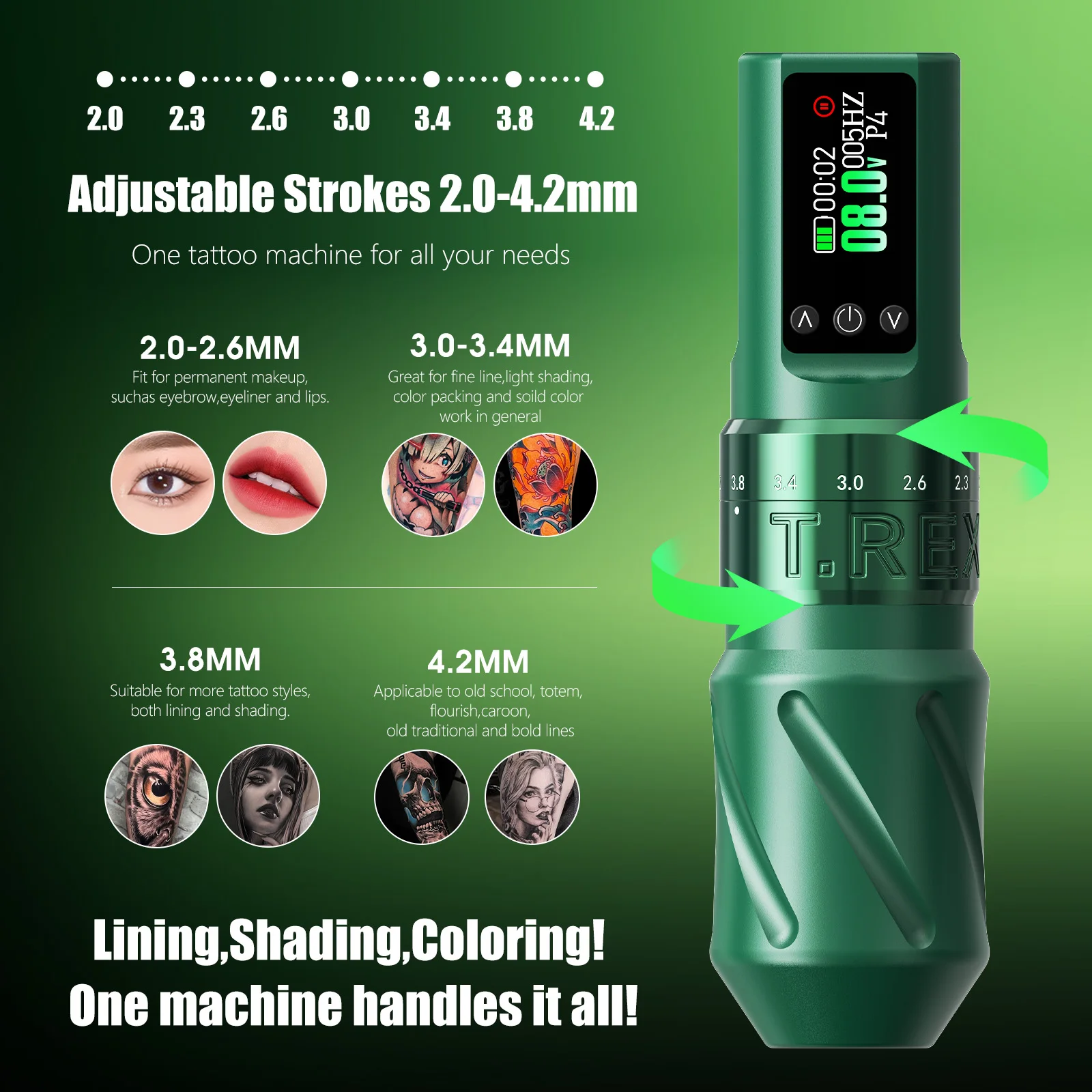 مجموعة أدوات الوشم T-Rex عالية الجودة، مجموعة أدوات الوشم اللاسلكية كاملة 2.0-4.2 مم مجموعة مسدس الوشم القابل للتعديل #3