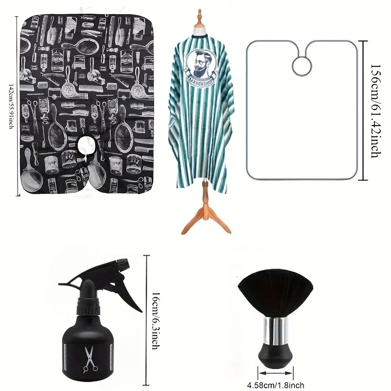 Professionelles Friseur-Umhang-Set, wasserdichtes Haarschneidekleid mit Nacken-Staubwedel-Bürste, Salon-Friseur-Umhang-Kittel für Männer und Frauen