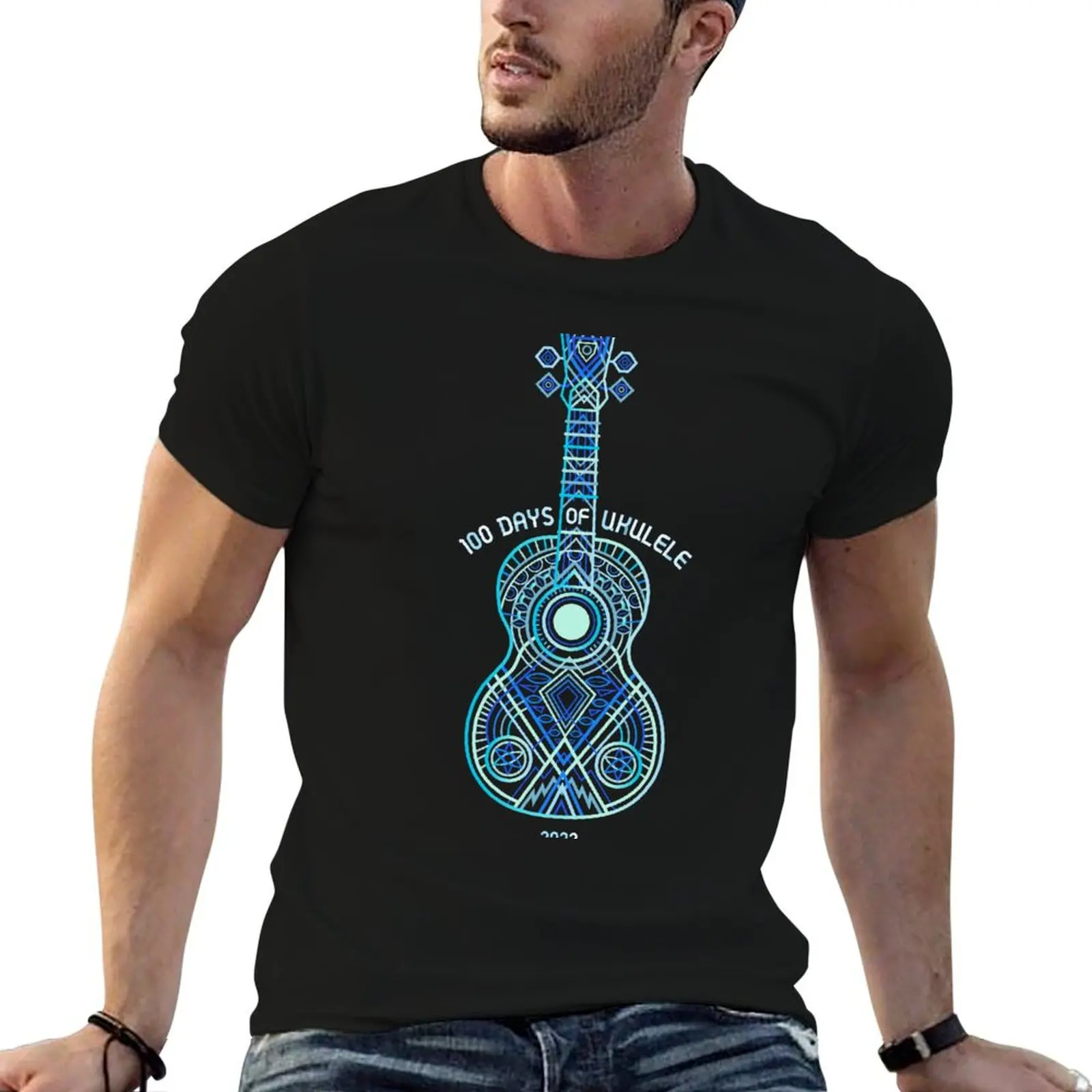 

2023 String Theory 1: Bright Blues (recommended: print on dark) - 100 Days of Ukulele T-Shirt man t shirts for men T-Shirt