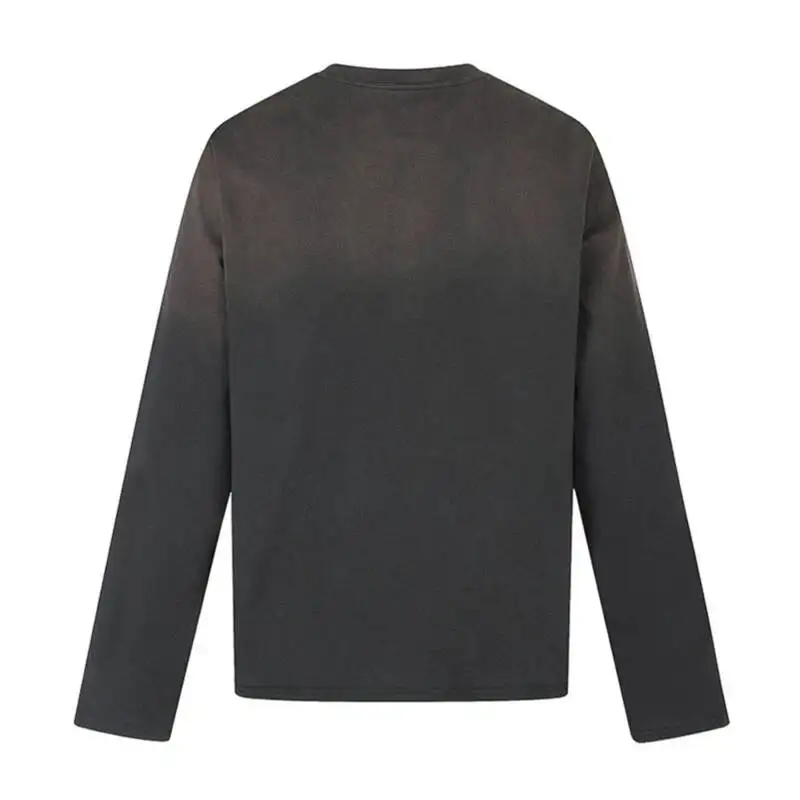 Faded Punk Washed Long Sleeve Pullover Tee For Men Retro Knight Graphic Ripped Loose Crew Neck Casual Autumn T-shirt IX9W