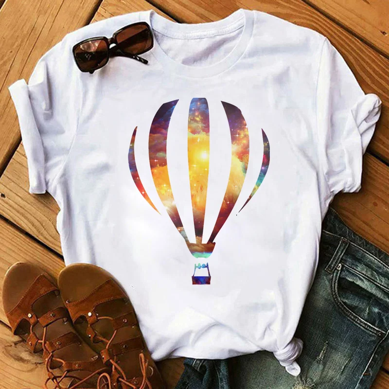 Cute Cartoon Flower Balloon Half Sleeve Base Bf Wind Round Neck Short Sleeve T-shirt Woman Harajuku  Oversized T Shirt