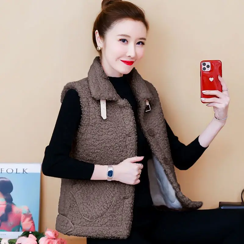 

Жилет из искусственной овечьей шерсти для женщин, весенне-осенний жилет, новая корейская цельная женская куртка без рукавов со свободным мехом