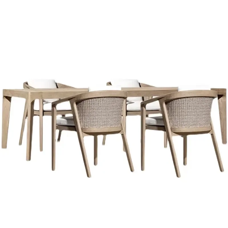Modern Comfortable Outdoor Villa Teak Wood Dining Chair with Rattan Sunscreen for Farmhouse & School Use