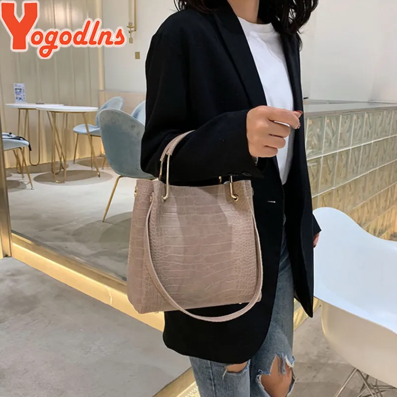 Yogodlns Crocodile Pattern Bucket Bag Women Bag Fashion Handle Bag Ladies Shoulder Bag Female Alligator Crossbody Bag