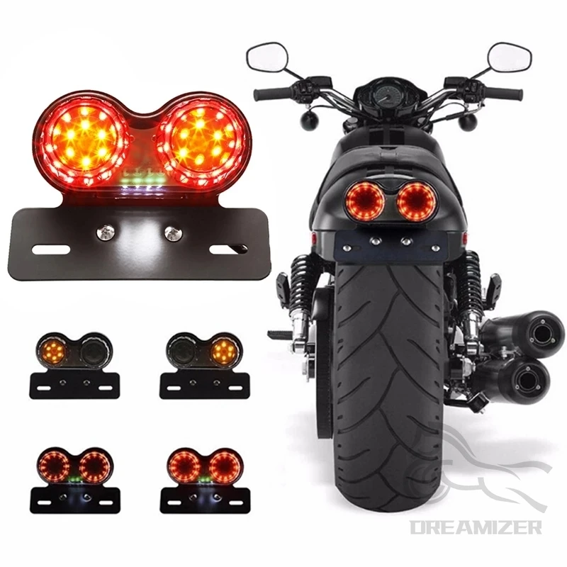 12V Motorcycle LED Modification Tail Light Motorcycle Accessories Brake Licence Plate Holder Light Twin Dual Turn Signal Light