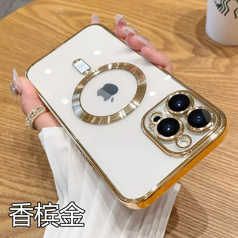 

Роскошный чехол для беспроводной зарядки Magsafe для IPhone 16, 15, 14, Plus 13, 12, 11 Pro X XR XS Max, прозрачный мягкий магнитный чехол