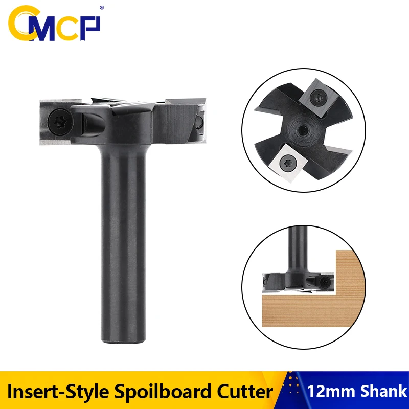 CMCP Spoilboard Surfacing Router Bits, 12mm Shank 45mm Diameter, Slab Flattening Router Bit Wood Planing Bit,Wood Milling Cutter