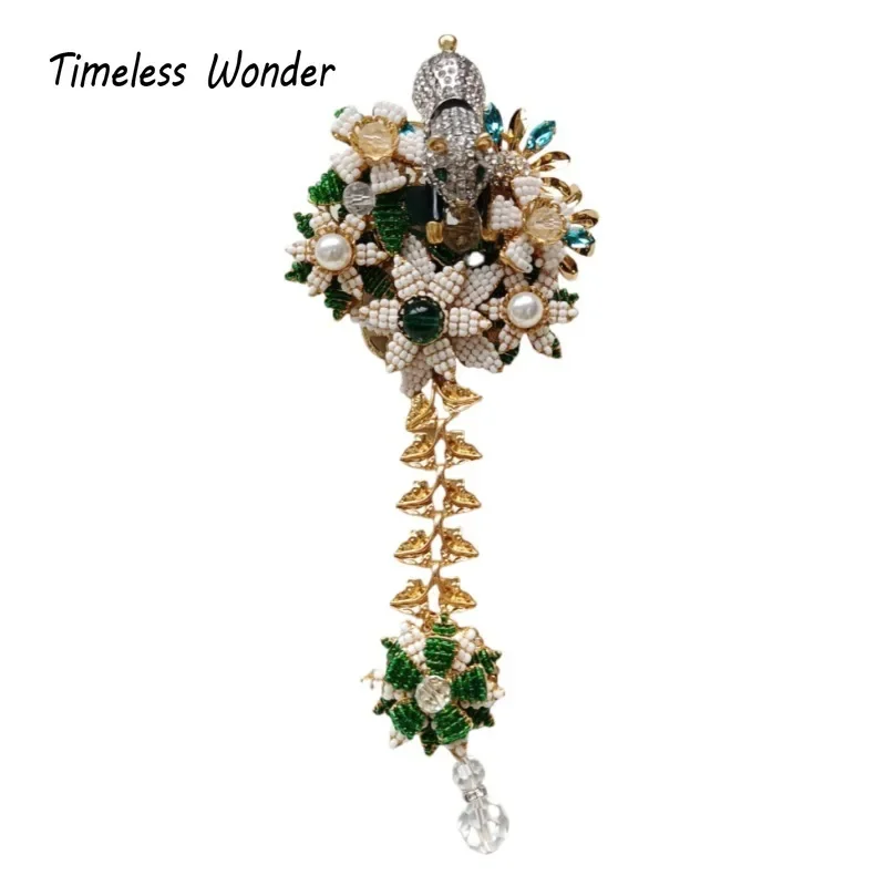 

Timeless Wonder Fancy Zircon Panda Beaded Flower Brooch Pins for Women Designer Jewelry Runway Top Luxury Rare Handmade Mix 7523