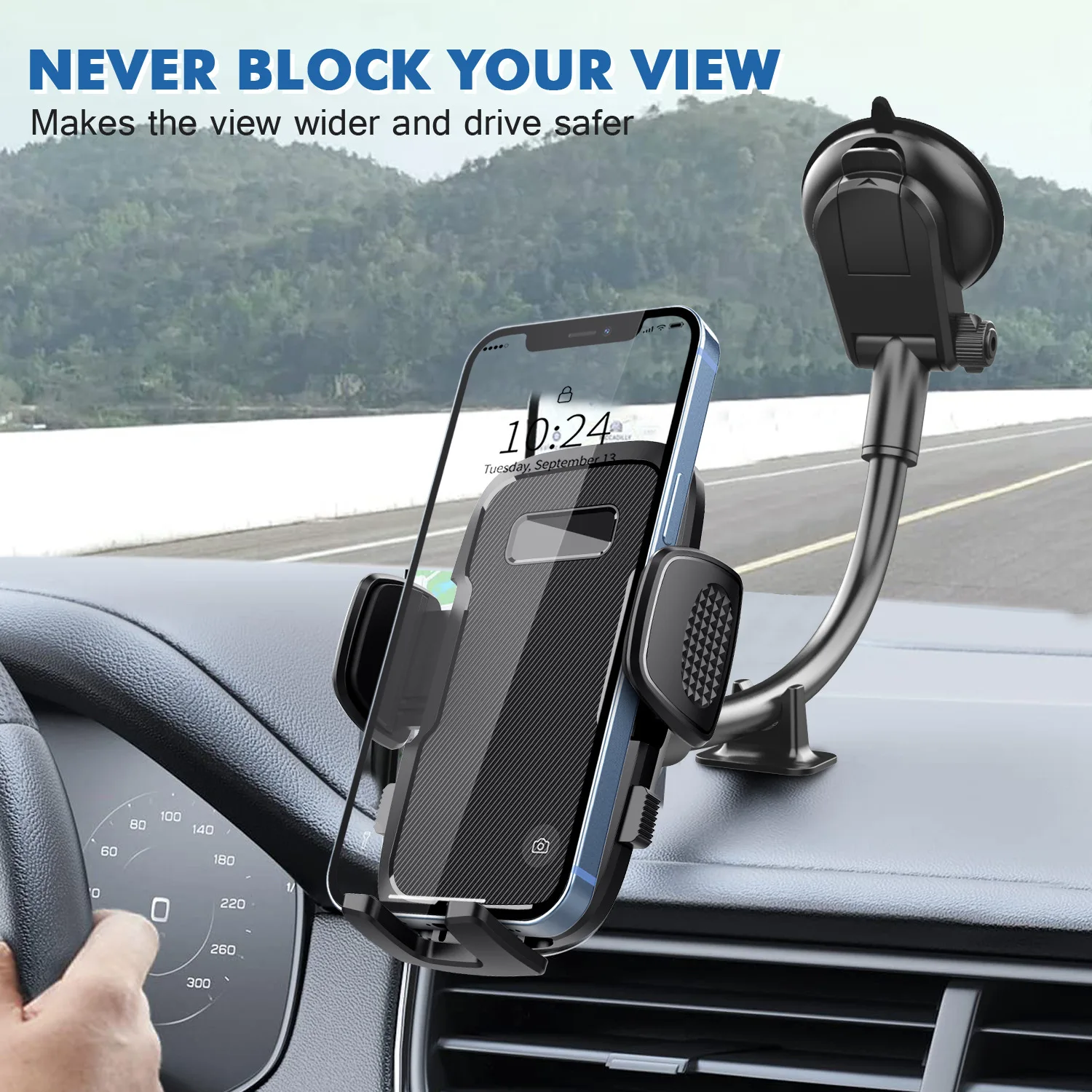 Dashboard Car Phone Holder【360° Widest View】9in Flexible Long Arm, Universal Handsfree Auto Windshield Air Vent Phone Mount 2023