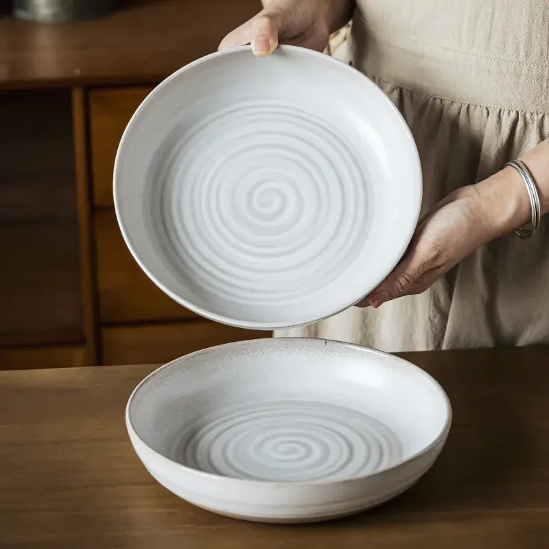 Japanese Style Thread Salad Plates Household Ceramic Large Capacity Tablewares Simple Patchwork Western Steak Dishes