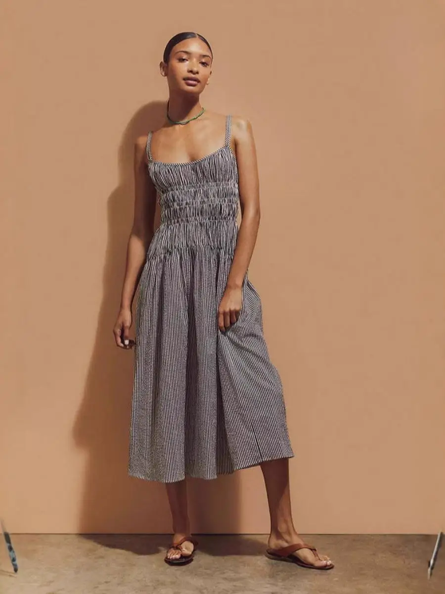   Sangle d'épaule réglable en coton à rayures Midi Dr, exposition Ba, rangées en t croisé, ceinture de décoration plissée, pièce unique, 2025