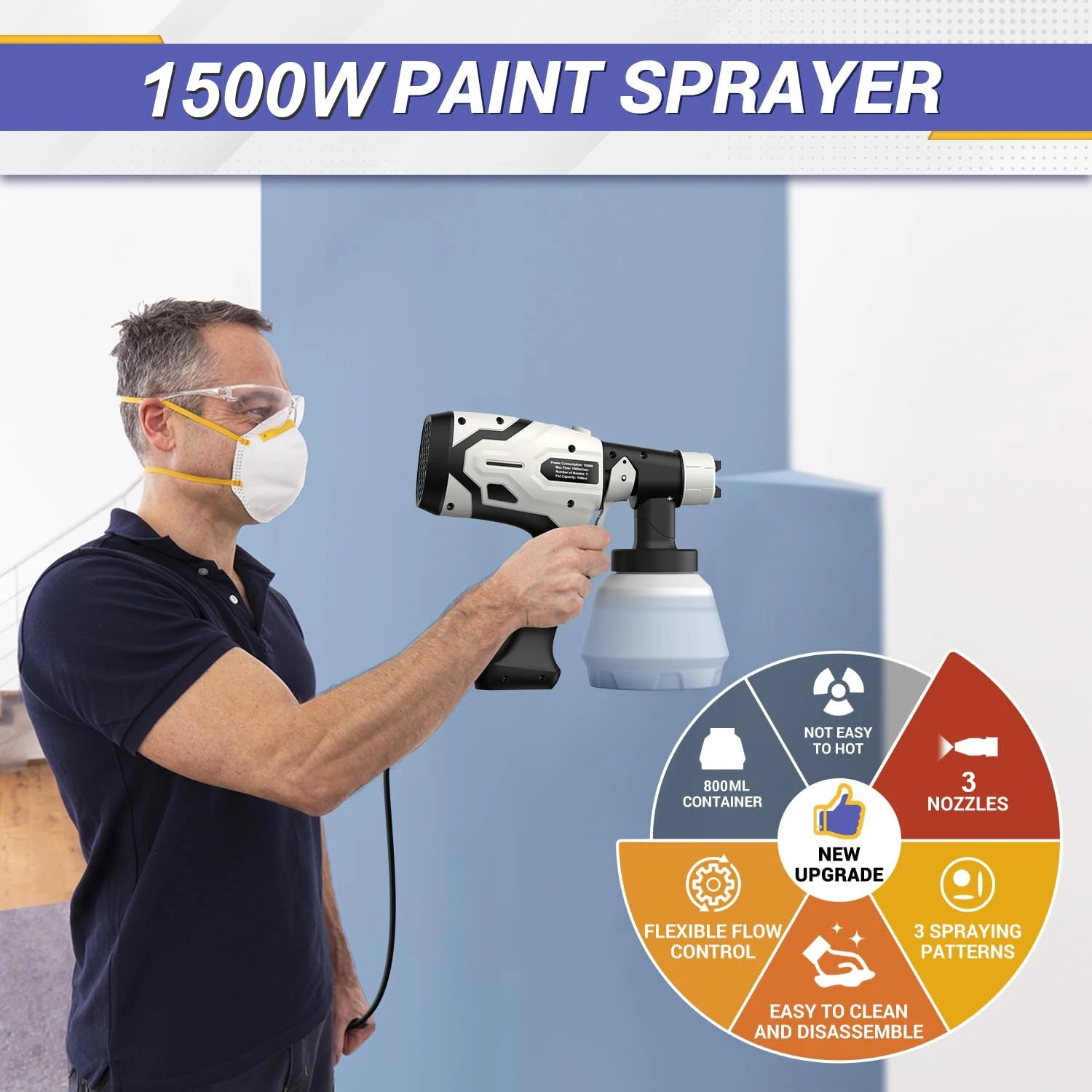 Imagem -05 - Pistola Elétrica de Alta Potência Pulverizador de Pintura Hvlp Auto Móveis Revestimento de Aço Airbrush Bico de Cobre 110v 220v 1500w Pcs