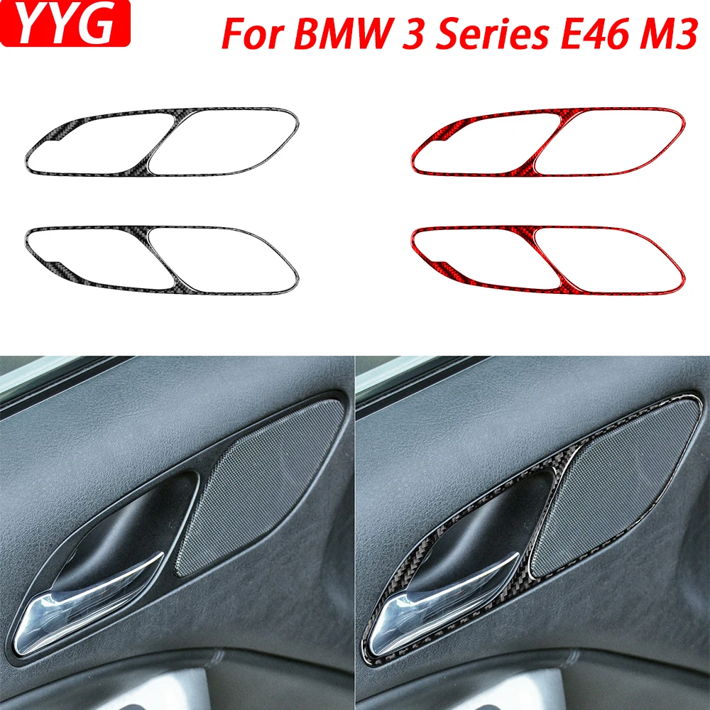 For BMW 3 Series E46 M3 1998-2005 Real Carbon Fiber Inner Door Hnadle Speaker Panel Trim Cover Car Inteior Accessories Sticker