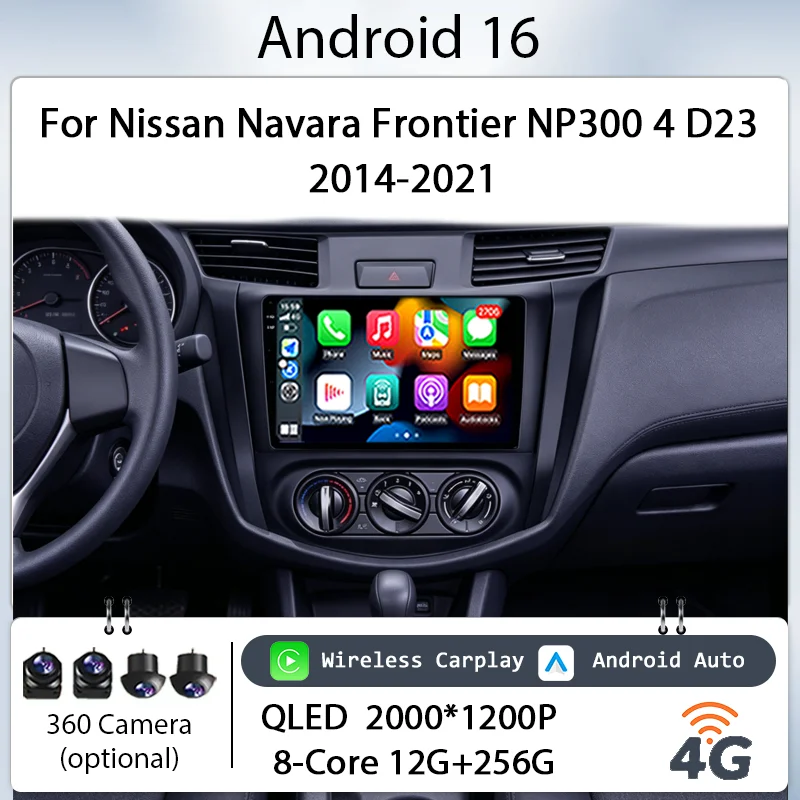 Radio Multimedia para Auto con Pantalla Táctil de 9 Pulgadas, Android 16, CarPlay Inalámbrico, GPS, BT, WiFi, DSP para Nissan Navara Frontier NP300 4 D23 2014-2021, Reproductor IPS